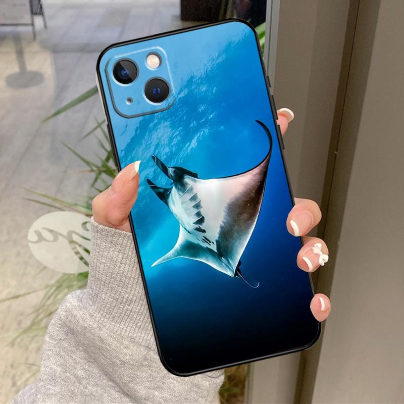 Animal Manta Ray Case For iPhone 13 11 14 12 15 16 Pro Max Plus XR X XS Max 12 13 Mini Soft Cover