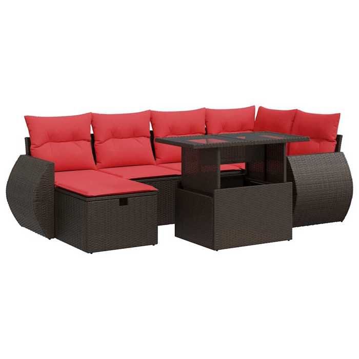 VidaXL Salon de jardin avec coussins 7 pcs marron résine tressée, ensemble de canapés d'extérieur, salon de jardin 3327904