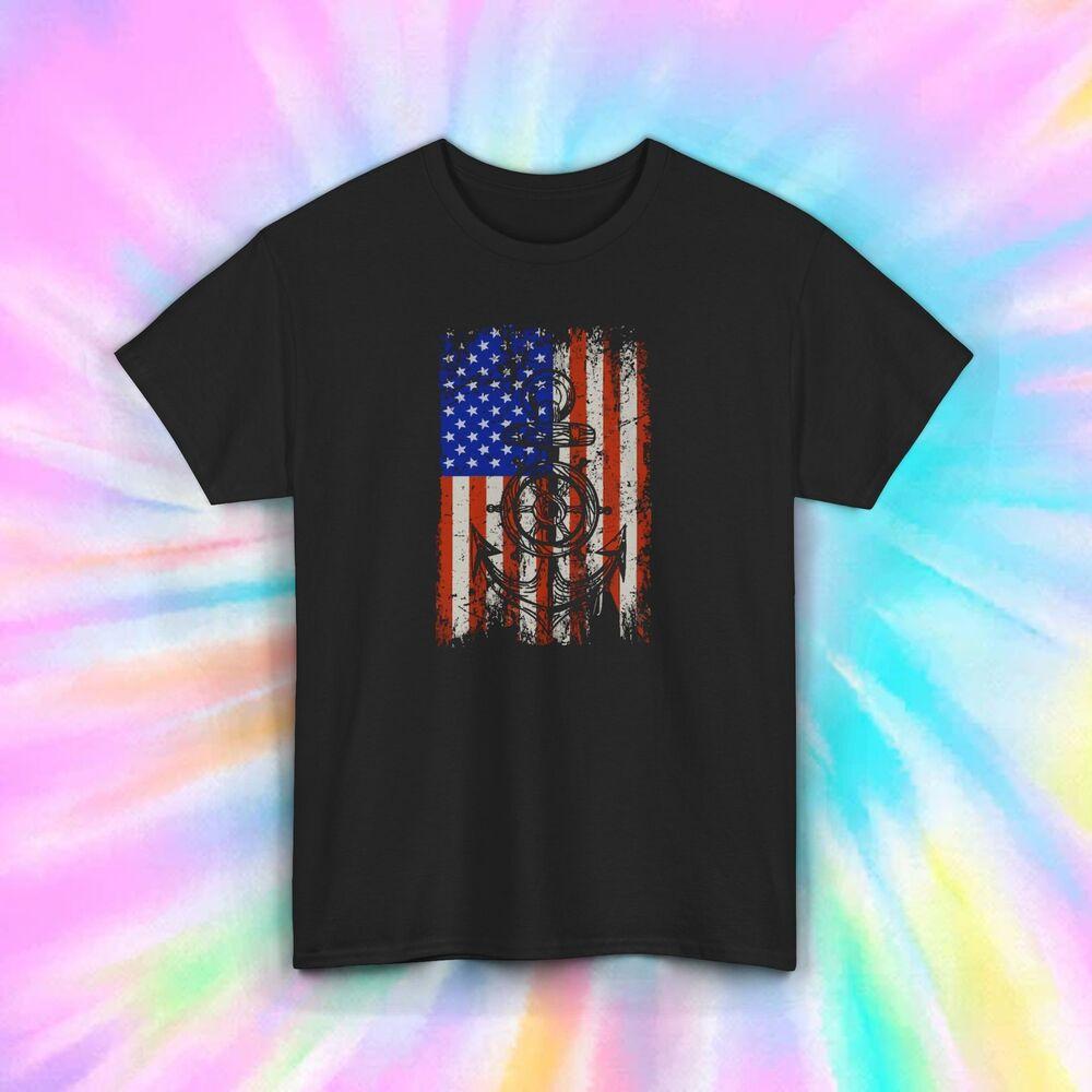 

Patriotic American Flag Anchor Shirt S-5XL Nautical Boating Fishing Gift Tee 4XL