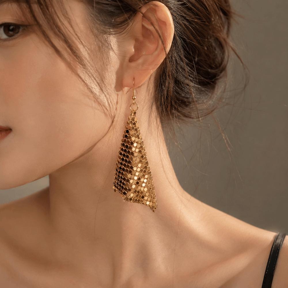 Exaggerated Geometry Metal Sequins Earrings Shine Mesh Dangling Pendant Earrings Music Festival