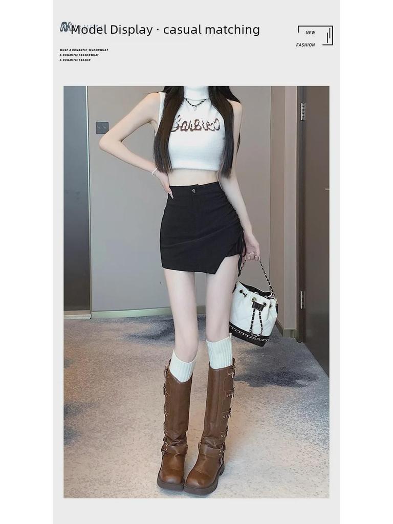 Damen High Waist Schwarze Unregelmäßige Rockhose - Sommer 2024 A-Linie Slim Fit