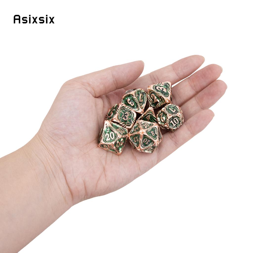 7 Pcs Yellow Green Tree Vine Metal Dice Solid Metal Polyhedral Dice Set Suitable for Role-Playing RPG Board Game Dice RPG