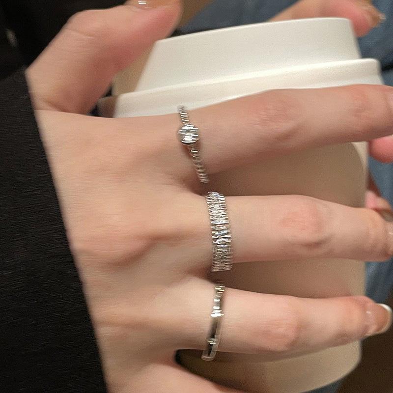 Plain Ring Zircon Polka Dot Open Ring Set Female Niche Design High-End Zircon Simple Cold Wind Ring