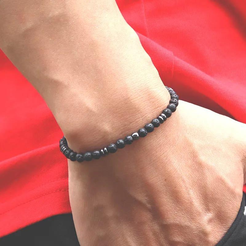 4mm Small Beaded Bracelet Men Natural Hematite Onyx Volcanic Rock Braslet Homme Charm Braclet Male Accessories Gift For Husband