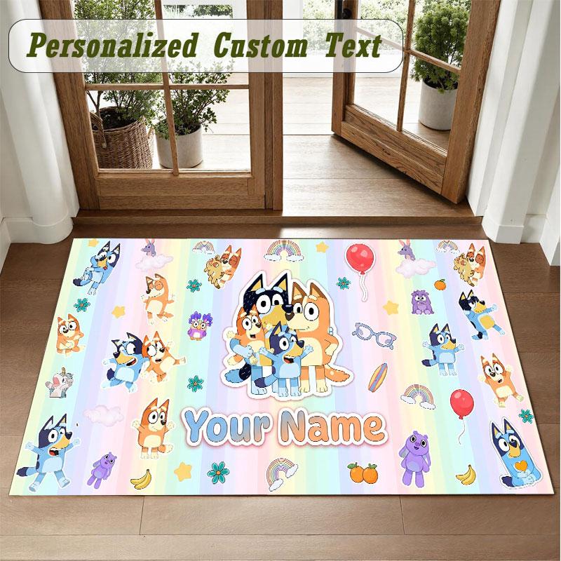 Crystal Velvet Square Rug Custom NameBluey Pattern Non Slip Home Floor Decor Rug