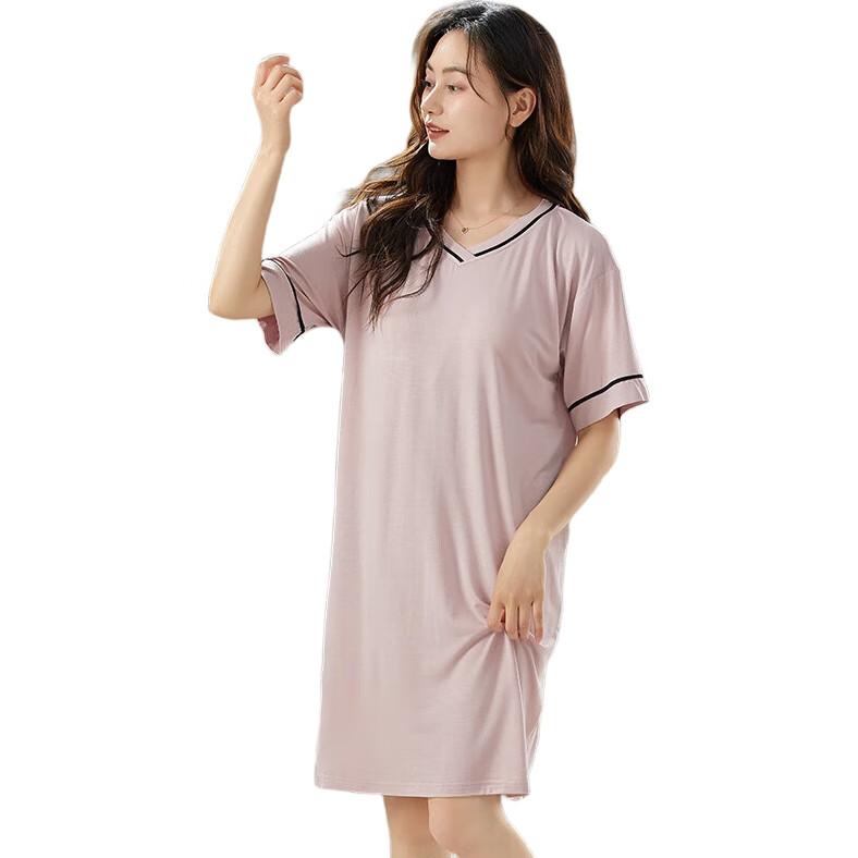 LangSha Women's Nightgown with Built-In Chest Pads, Short-Sleeved Thin Sleepwear, Summer Loungewear, Can Be Worn Outside As A Dress