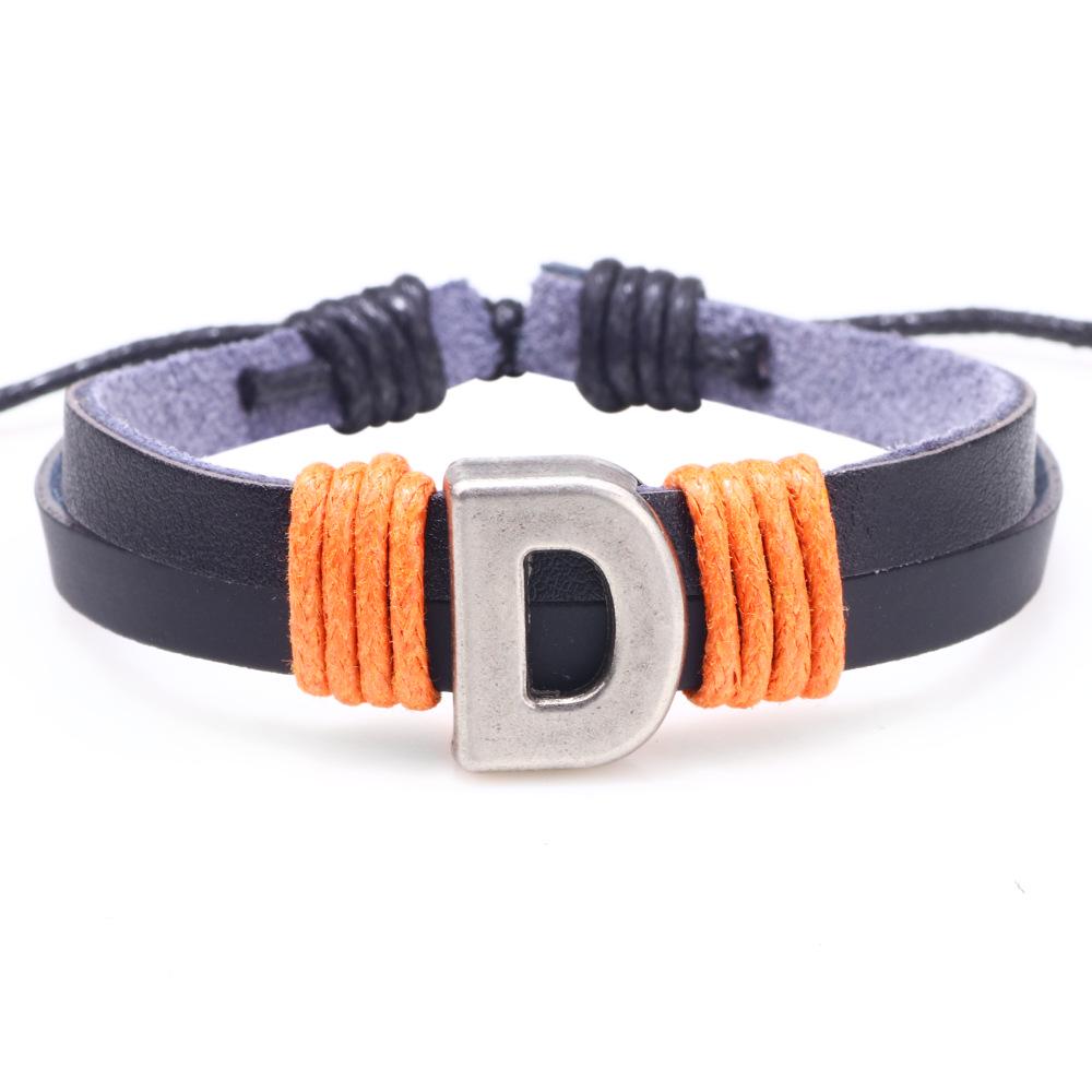 Handmade Woven Leather Bracelet with English Letter Charms