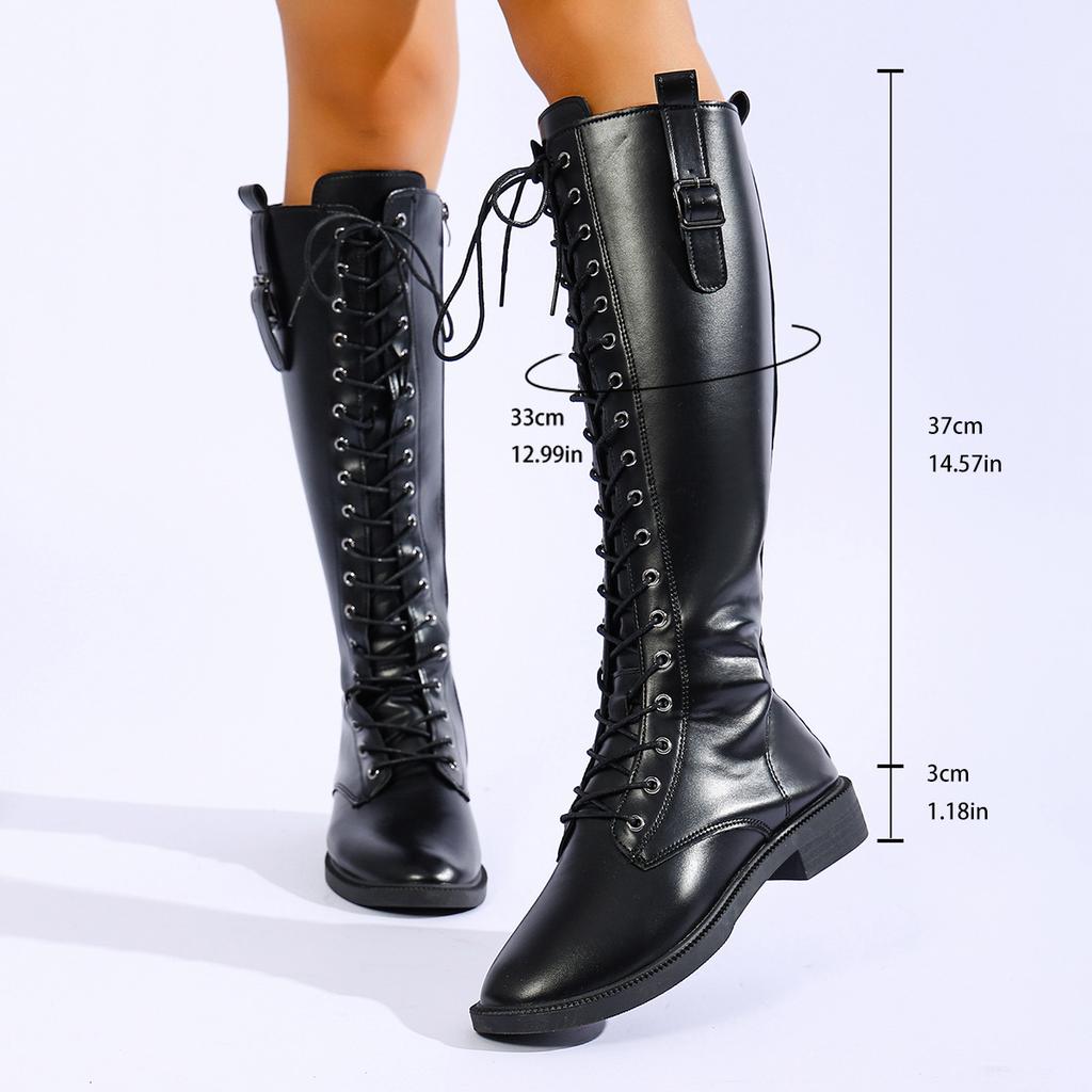 European beautiful women's boots women's high boots square heel knight boots autumn and winter solid color new belt buckle