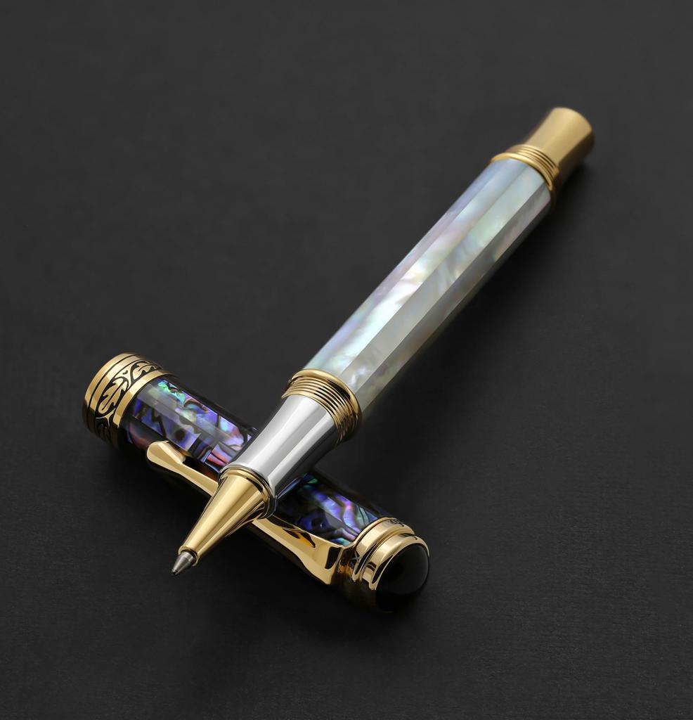 Xezo Maestro Oceanic Origins Iridescent White and Blue Paua Shell Rollerball individually 18K platinum No two pens are Mother-of-Pearl Pen, numbered.