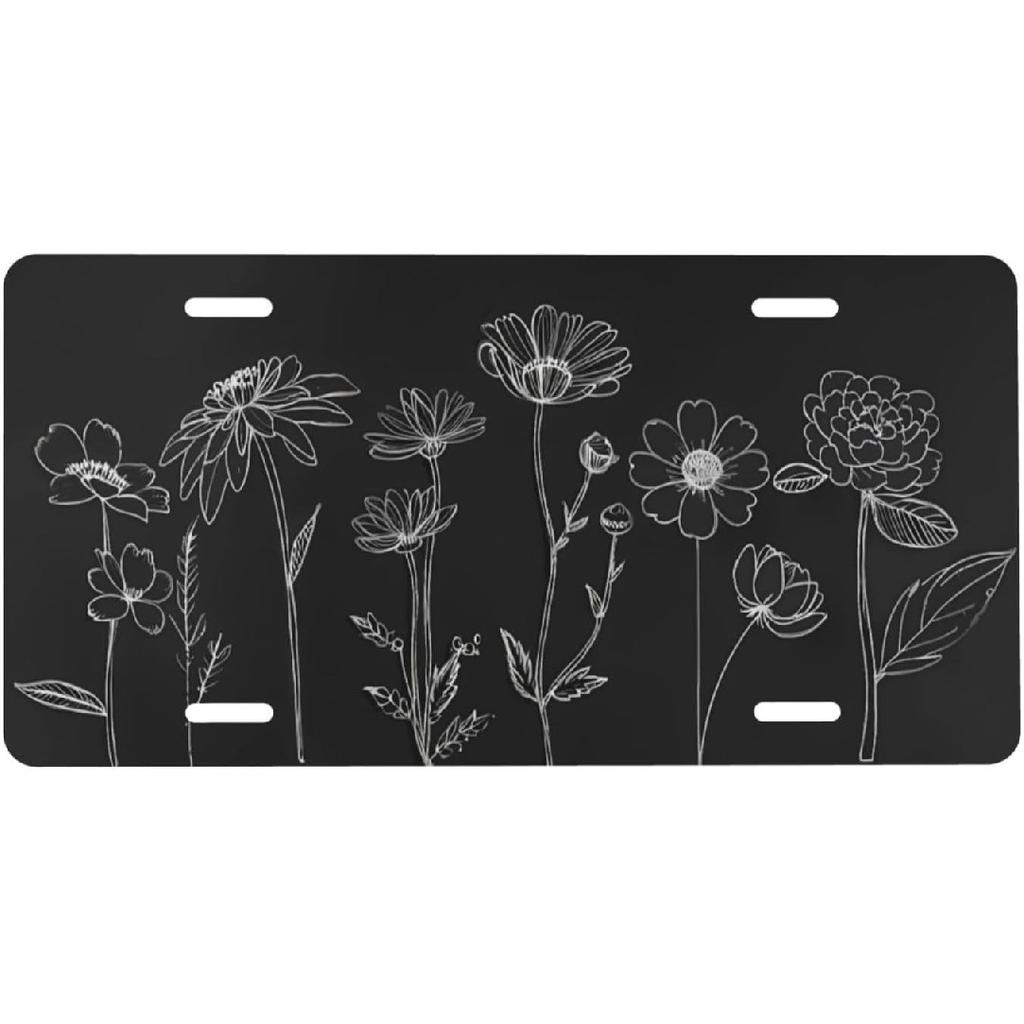 Flower Floral Front License Plate for Women Car Vanity Plates Decorative Aluminum Metal Cute Novelty License Plate Cover for Men 6x12 Inch (4 Holes)