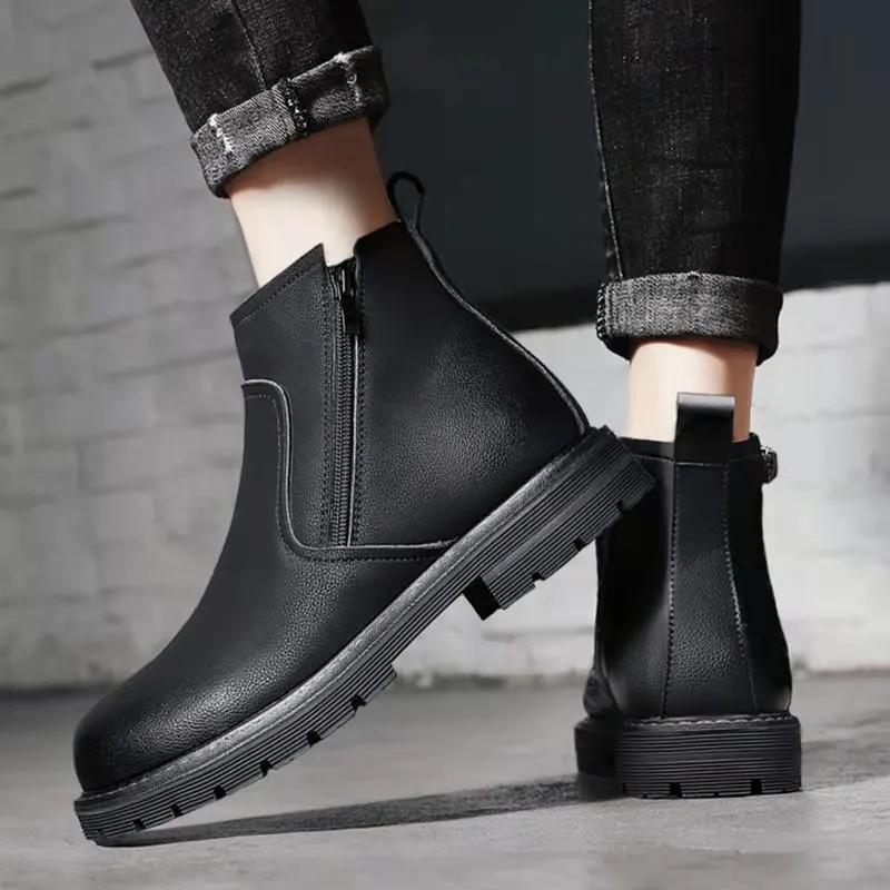 Retro England Leather Boots Casual Shoes Men High Top Shoes Black Fashion Short Boots Work Boots Tenis Masculino Sneakers Men