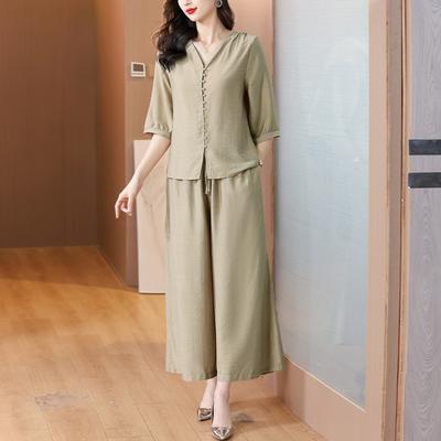 Damen Anzug Sommer 3/4 Ärmel Lockeres Hemd Hosenanzug Lässige Mode Weites Bein Lange Hose Lounge Streetwear Outfit