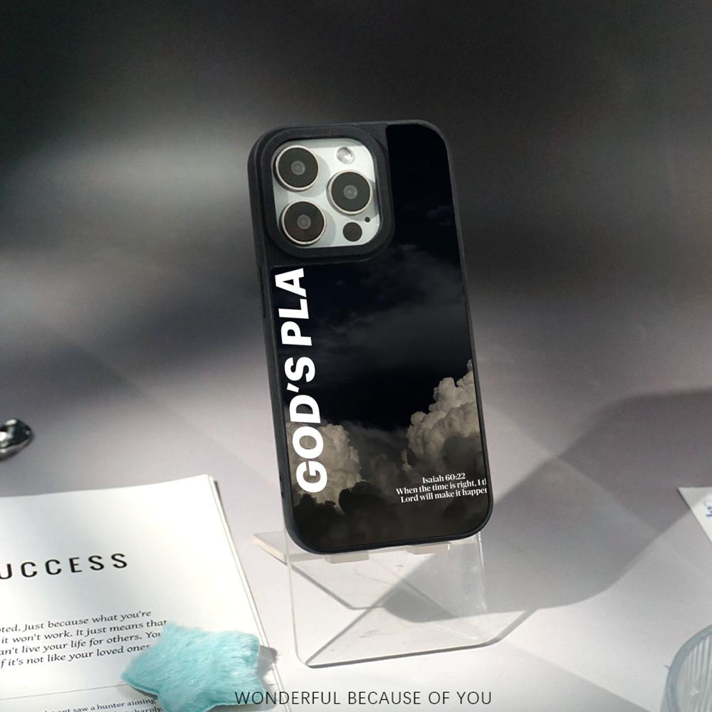 Gods Plan Cool Words Pattern Phone Case for iPhone 17 16 E 15 14 13 12 Pro Max Sheepskin Silver-edged Protective Case