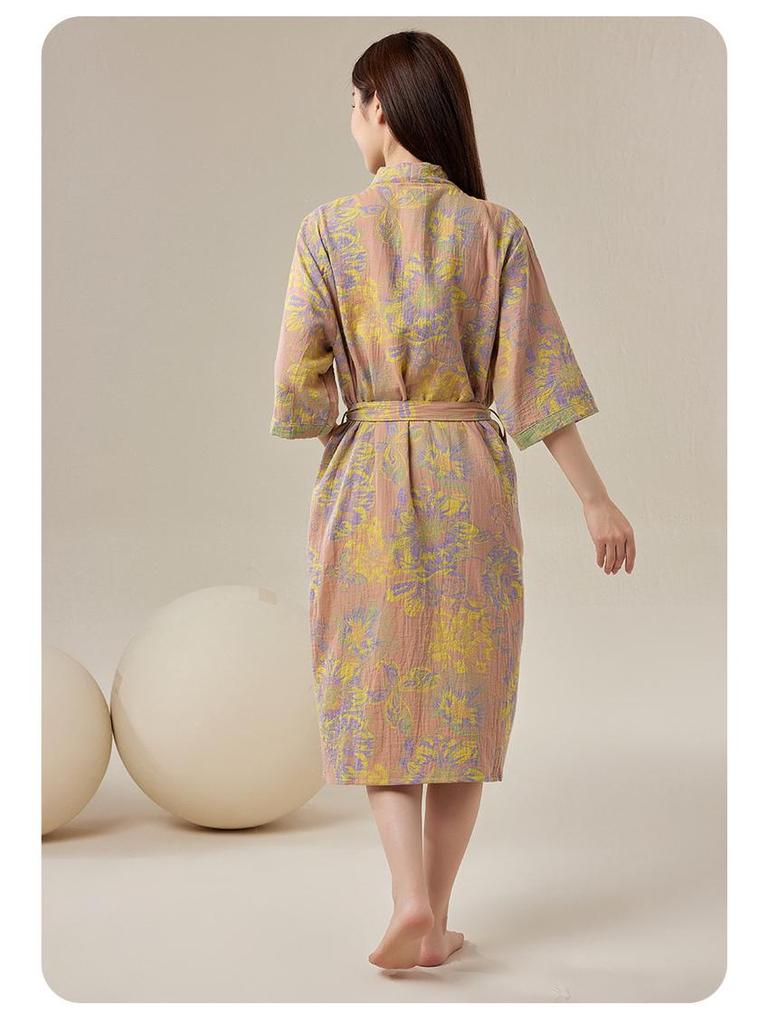 Pure Cotton Double Gauze Chinese Style Couple Bathrobe - Spring/Summer, Thin, Absorbent, Quick-Drying Pajamas/Homewear