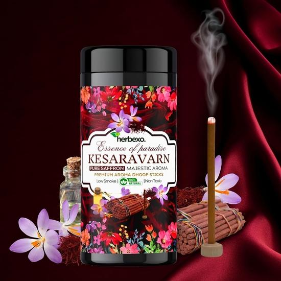Herbexo Pure Saffron (Kesar) Attar Dhoop Sticks | Long Lasting Majestic Ittar Fragrances | 100% Natural, Charcoal Free, Non Toxic, Low Smoke