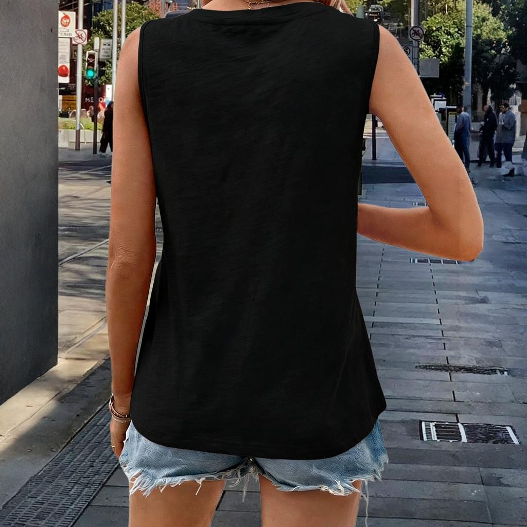 Women's V-neck Casual Fashion Loose Versatile Vest Sleeveless T-shirt With Pockets