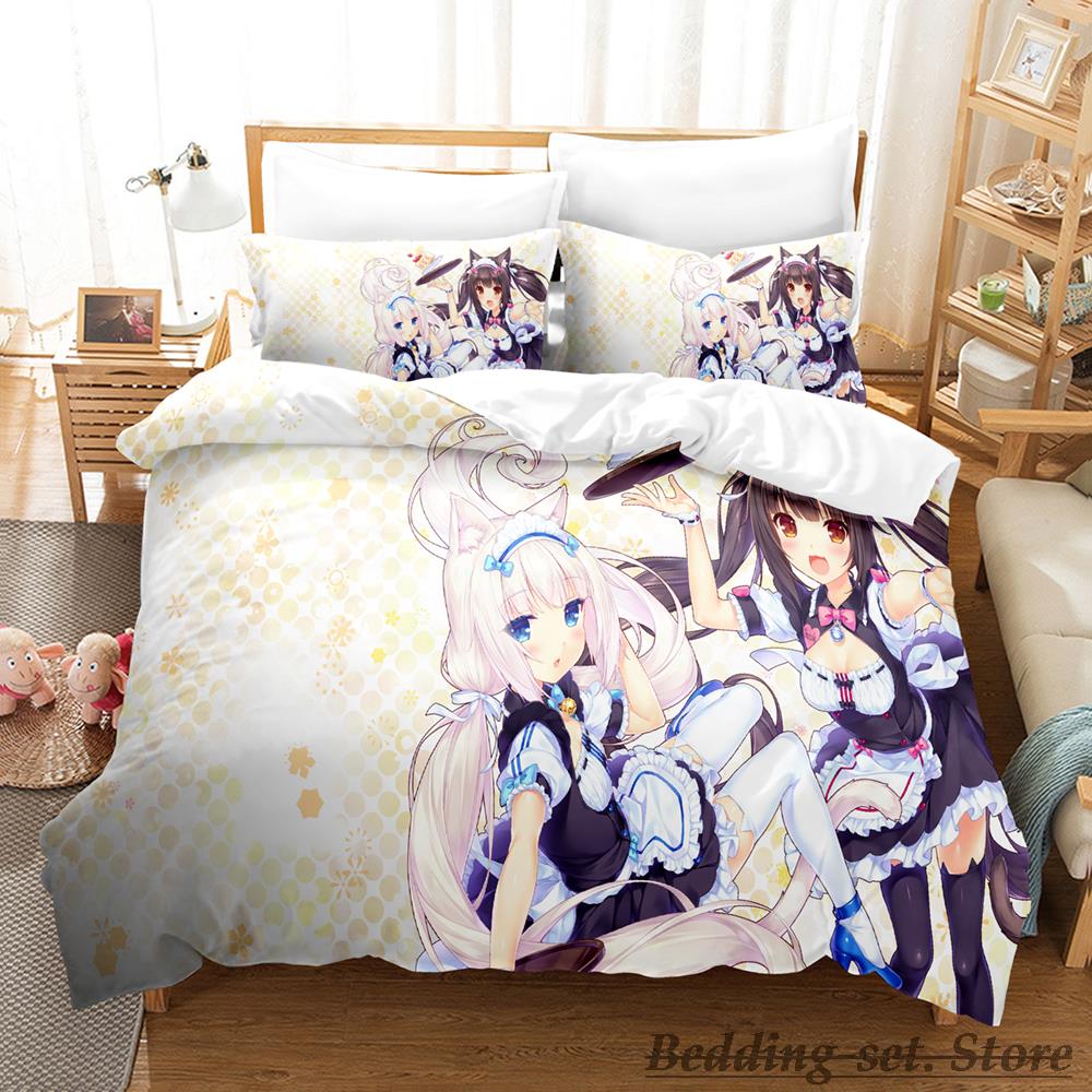 Comforter Kawaii Nekopara Bedding Set Single Twin Full Queen King Size Bed Set Aldult Kid Bedroom Duvet Sets Anime Parure De Lit Bed