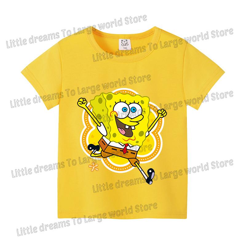 SpongeBobs Cartoon Tshirt for Children Cotton Soft Tee Boys Girls Tops Colorful Clothing Anime Printed Clothes Birthday Gift