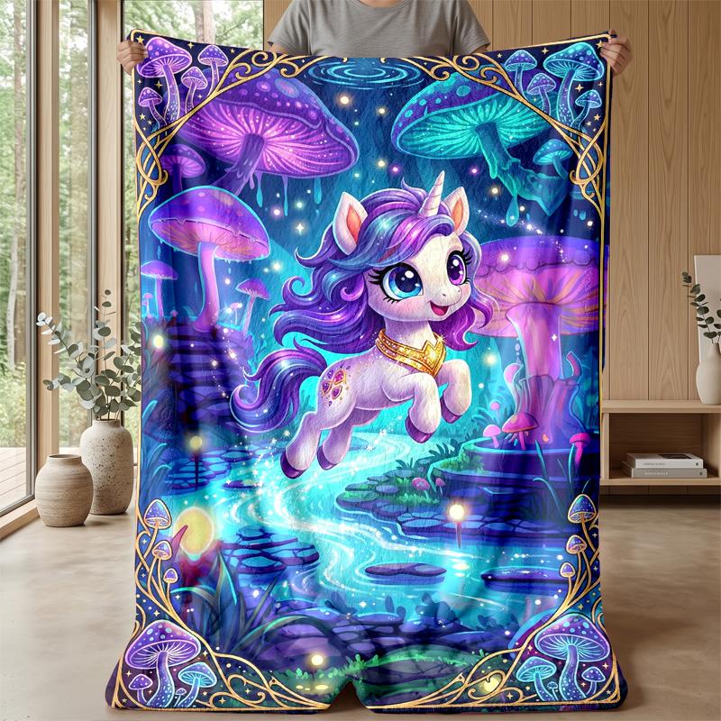Fairy Tale Unicorn Theme Blanket Lightweight Warm Flannel Blanket Decorative Throw Blanket for Home Decoration