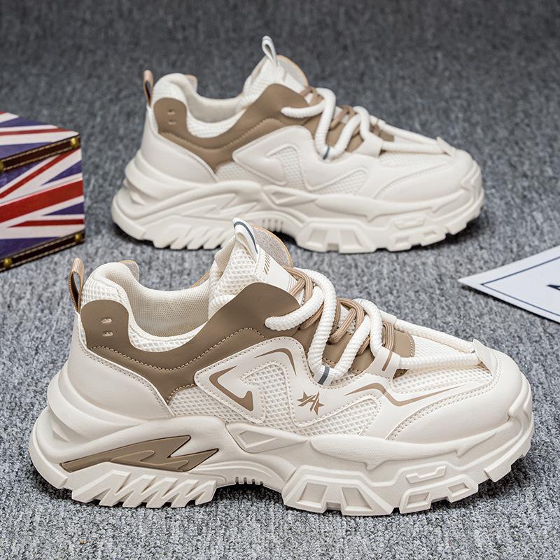 Fashion Men Shoes 2025 Spring Autumn New Breathable Mesh Non Slip Platform Sneakers Comfort Height Increase Lace-up Casual Running Shoes