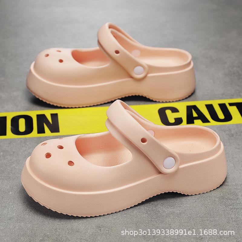 Season Casual Mary Jane Women's Sandals Heighten Fashion Step On Shit Feeling Hole Shoes Hollow Bag Head Thick Heel Cool Slippers