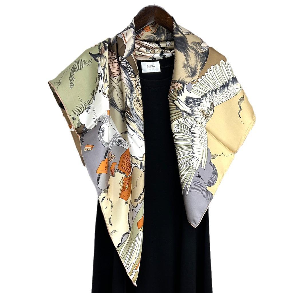 Mulberry Silk Scarf Silk Animal World 90 Spring French Retro Square Scarf Women Sunscreen Shawl Scarf