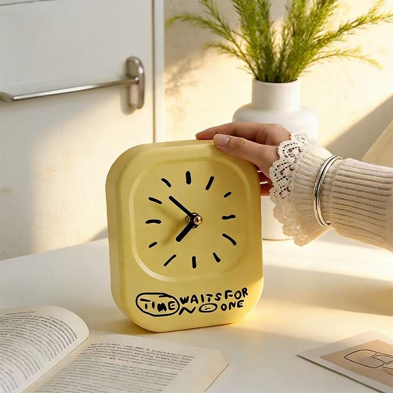 Cream Square Pendulum Clock Ornament Modern Desktop Clock Home Decor Silent Clock Student Bedroom Decoration Gift for Friends