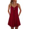 Damen Freizeitkleid mit V-Ausschnitt, ärmellos, Knopfleiste, lockere Passform, Farbe, für den Alltag