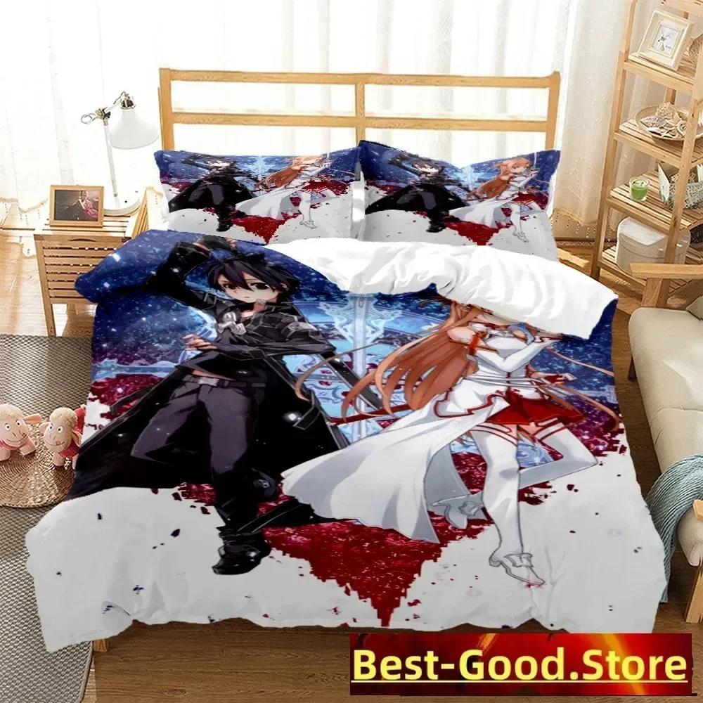 Fashion SAO Art Print Three Piece Bedding Set Fashion Article Boys Or Adults For Beds Quilt Covers Pillowcases Bedding Set