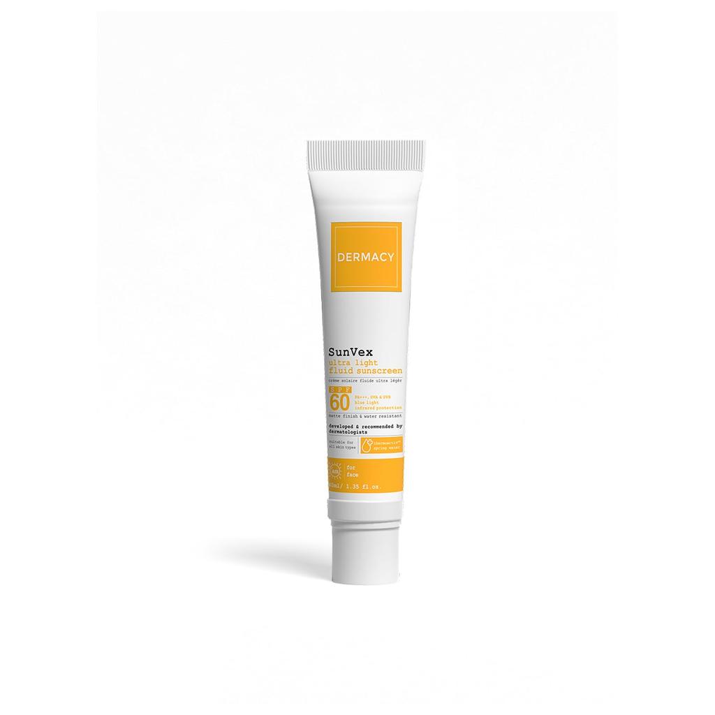 Dermacy Sunvex | Fluido Solare Ultraleggero | SPF 60 PA+++ | Protezione Solare Non Grassa | Adatto A Tutti i Tipi di Pelle | 40ml