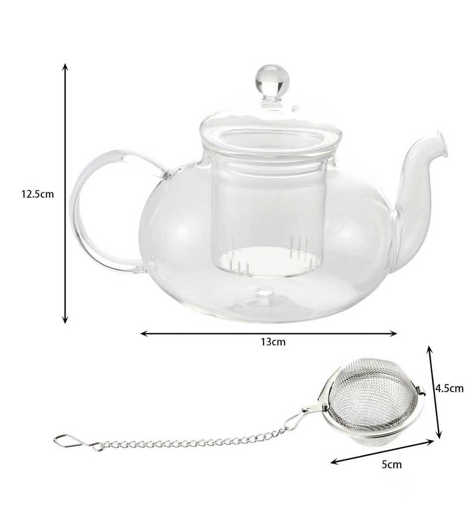 Pure Teapot, 600ml capacity, heat-resistant, clear, round, stylish, transparent, with tea strainer, dishwasher safe, induction compatible, perfect