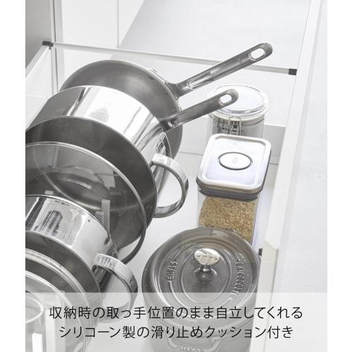 Yamazaki Tower Under-Sink Adjustable Pot Lid & Pan Storage Stand, W32, White, W32 x D14.1 x H14cm, with Sliding Divider Bar, Model 1359