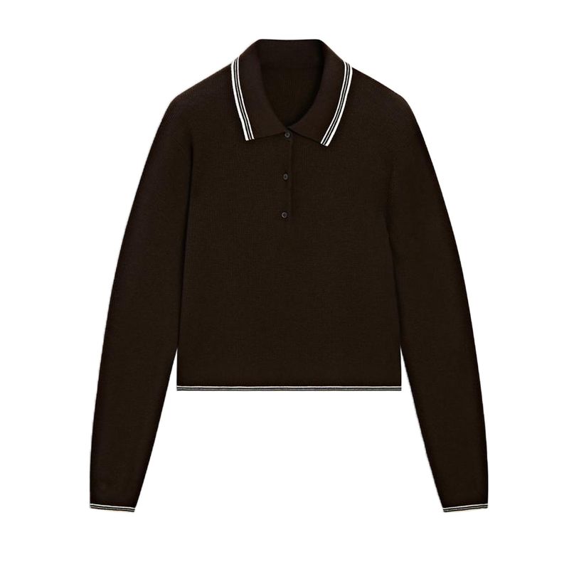 MD Fall and Winter New Women's Clothing French Preppy Style Short Stitching Polo Shirt Collar Long Sleeves Knitwear 5634609