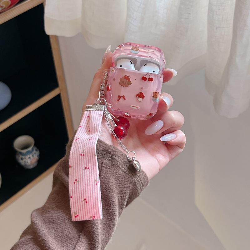 Girl Pink Cherry Puppy for Apple AirPods 1 /1 Wireless Bluetooth Headset Case 1/1 Generation Earphone Cover