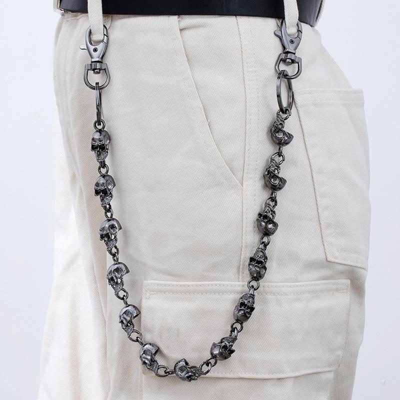 

Skull Jeans Chain Metal Trousers Big Ghost Hip Hop Punk Personality Japanese Trend Waist Chain
