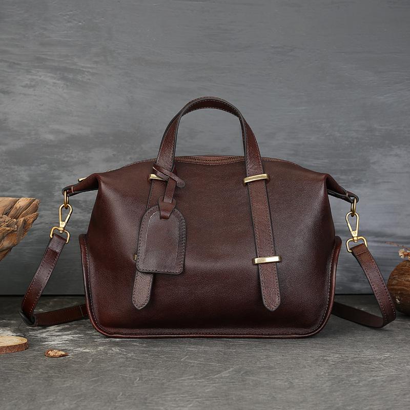 

Сумка из натуральной кожи в стиле ретро, вместительная сумка Boston Bag Crossbody