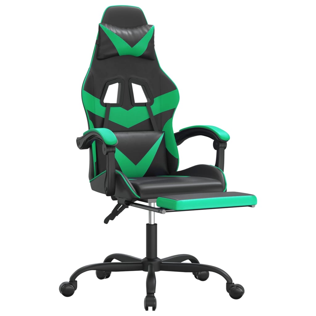 Gaming Chair with Footrest Black and Green Faux Leather