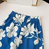 Girls' Summer Blue Floral Vacation Set with Spaghetti Strap Top & Straight-Leg Pants