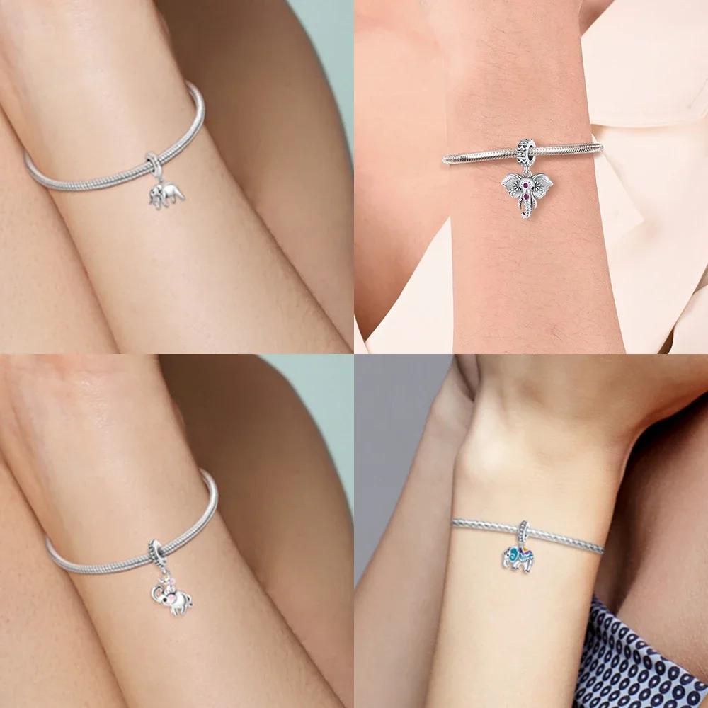 copper Big Lucky Elephant Necklaces Set Gradient Blue Glass Charm Bead Charms Compatible With Authentic Do It Yourself Bracelets Womens Jewellery