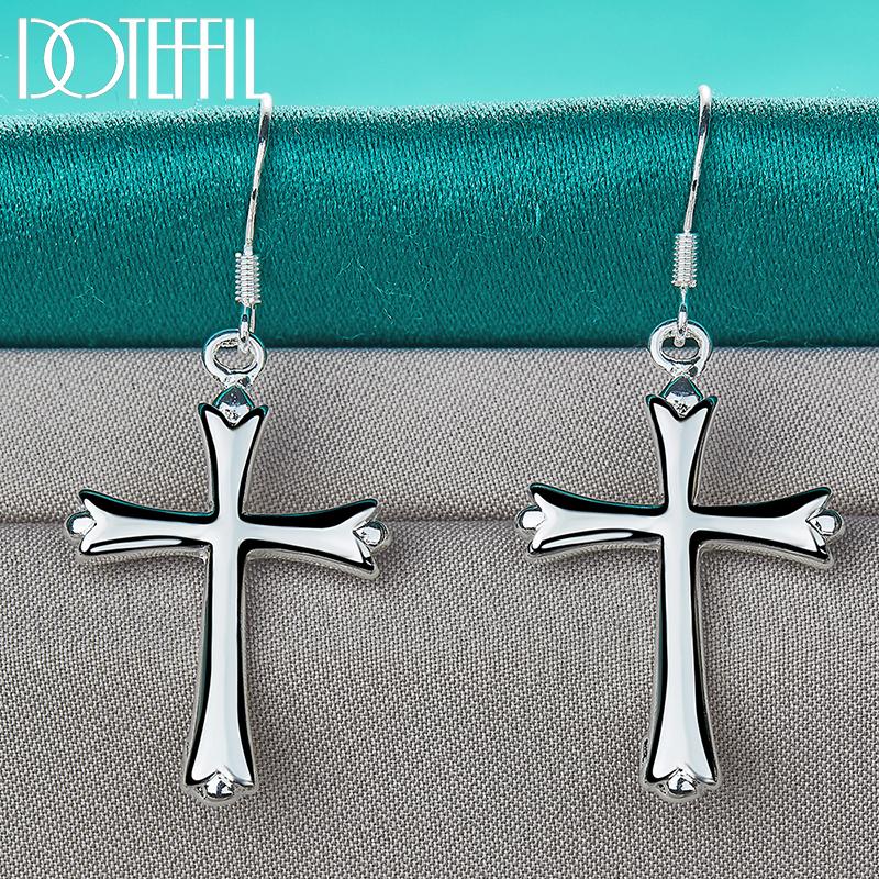 Cross Pendant Earrings Silver Fashion Jewelry