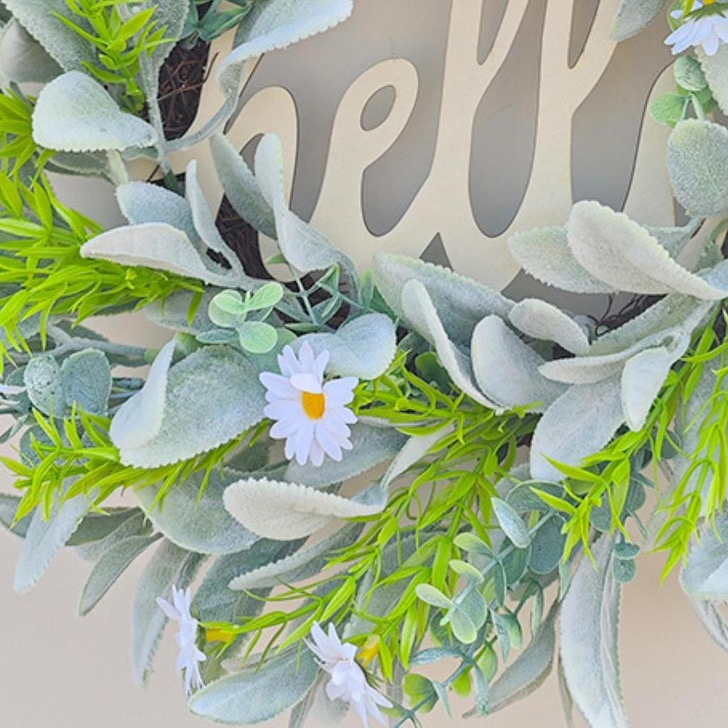 Hello Spring Wreath Flower Wreath Round Hanging Ornament Garland for Holiday Indoor Outdoor Window Front Door Home Decor