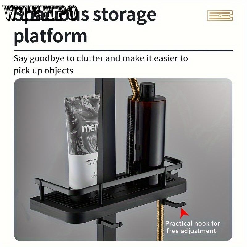 Set de duș montat pe perete din cupru, temperatură constantă cu cap de pulverizare portabil, design cu bară pătrată neagră și aurie, include 4 butoane de control