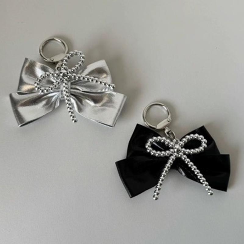 Large Bowknot Bag Charms Fashion Keychain For Women Girls Simple Pu Leather Bow Keyring Backpack Decoration Accessories Gifts