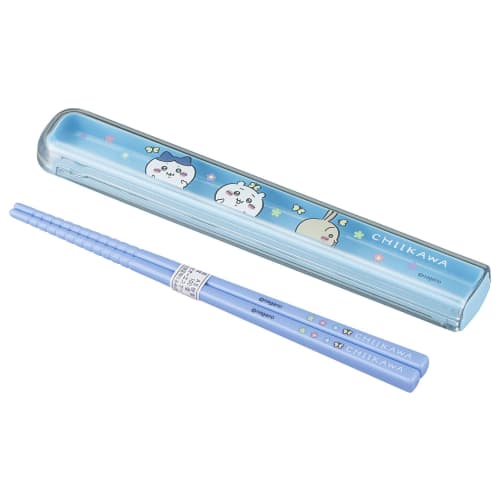 OSK Bento Chopsticks and Cutlery Set with Chiikawa Pull-Lid Chopstick Case, Made In Japan, Antibacterial, HS-11, Blue, 17.5 X 2.7 X 1.5cm (H)