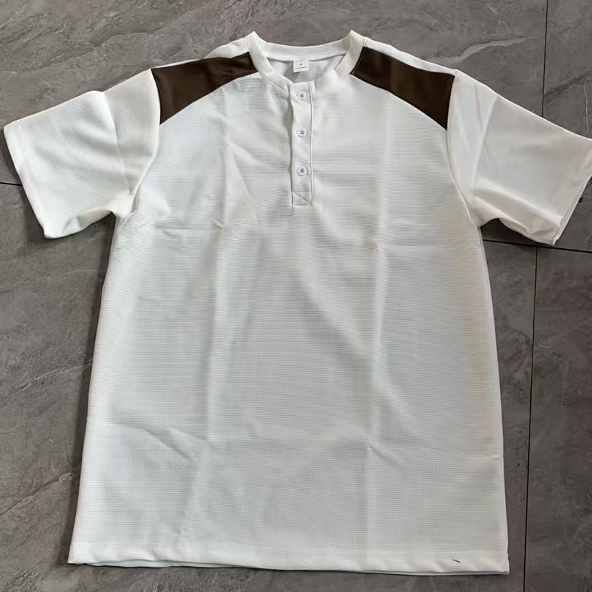 New-style Henry-style Casual, Breathable Button-down V-neck Colour-blocked Short-sleeved Men’s T-shirt