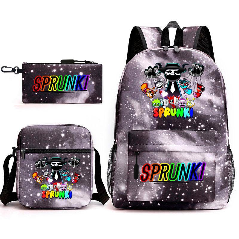 Rhythm box peripheral schoolbag sprunki cartoon starry sky backpack 3-piece set