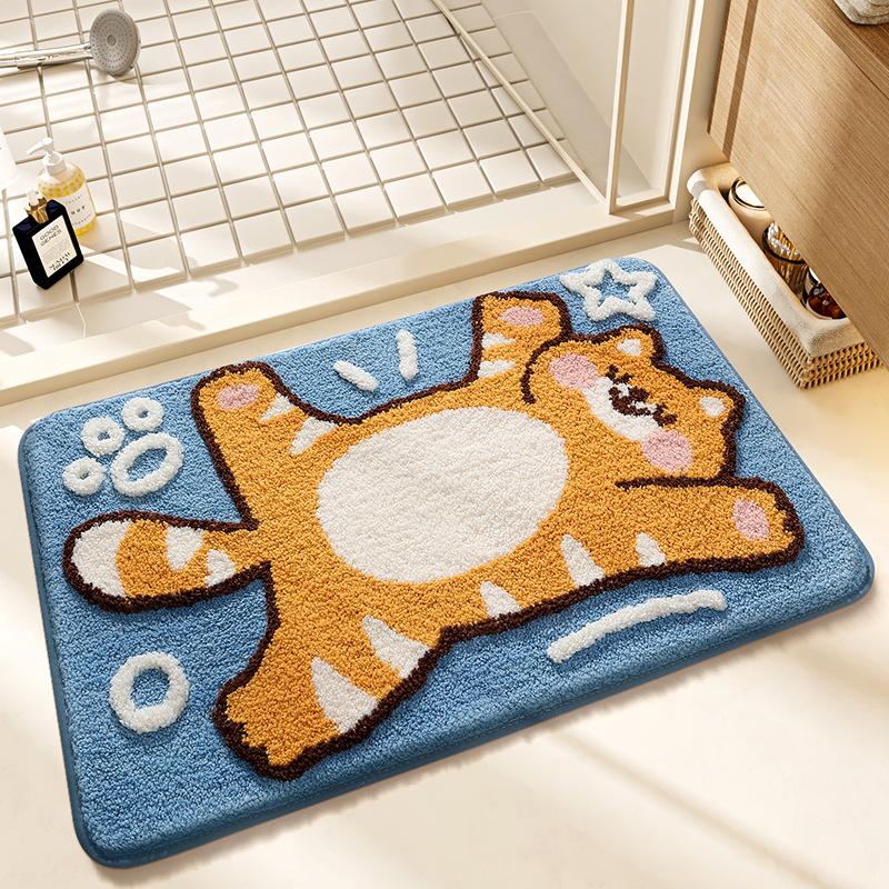 New Cartoon Bathroom Floor Mat with Strong Water Absorption, Household Flocking, Toilet Floor Mat, Living Room, Bedroom Door Mat