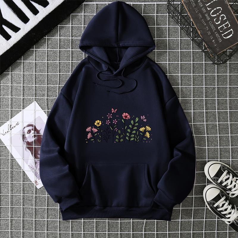 Rose Butterfly Impossible Letter Graphic Print Women Sweatshirt Fashion Hooded Loose Casual Hoodies Fleece Soft Clothing