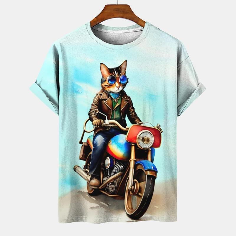 T-shirt Unisex Cat Pattern T-shirt Short Sleeved 3D Animal Print Top Summer T-shirt Outdoor Clothing Loose Men's Plus Size 6XL