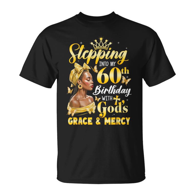 Stepping Into My 60Th Birthday Afro Woman Religious Birthday T-Shirt